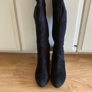 Black Suede Boots w Patent Heel - Size 8.5.  Super comfy!  Oh! Healthy Heels!